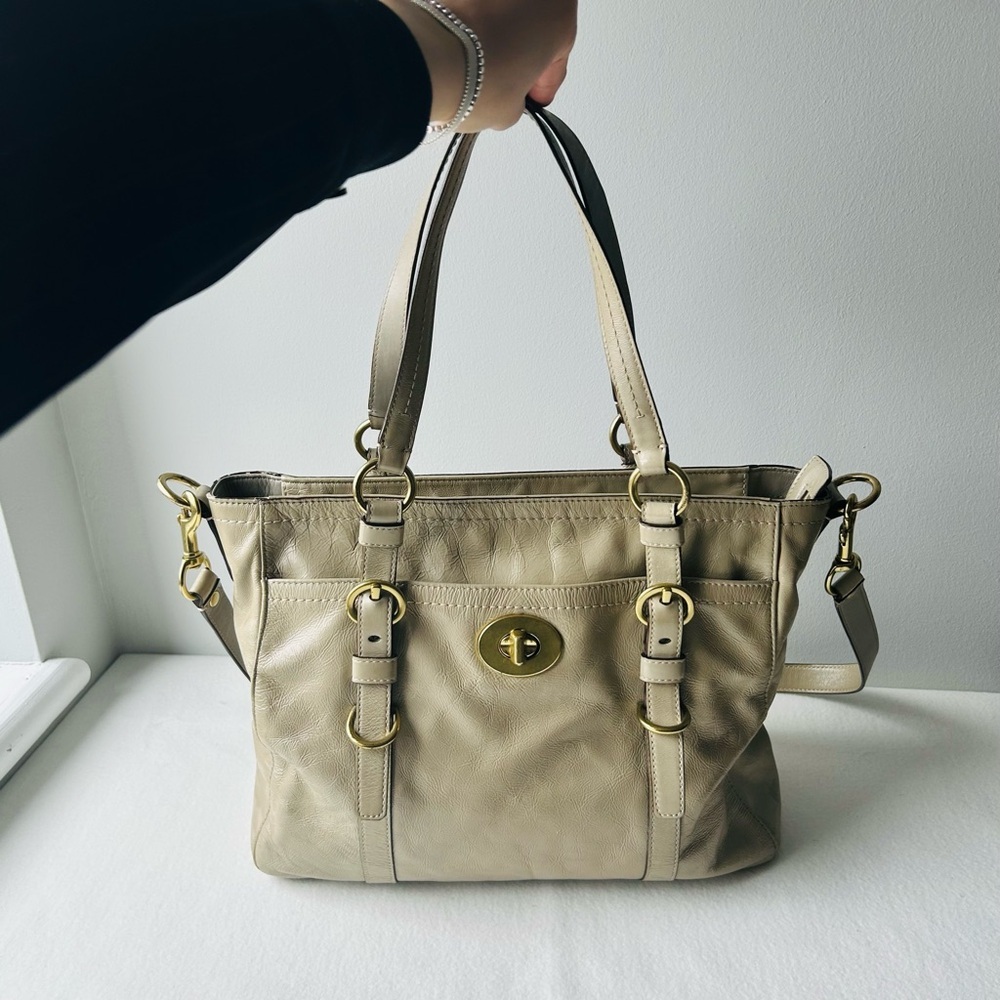 Coach Chelsea Taupe Patent Leather Tote Satchel Bag F14022